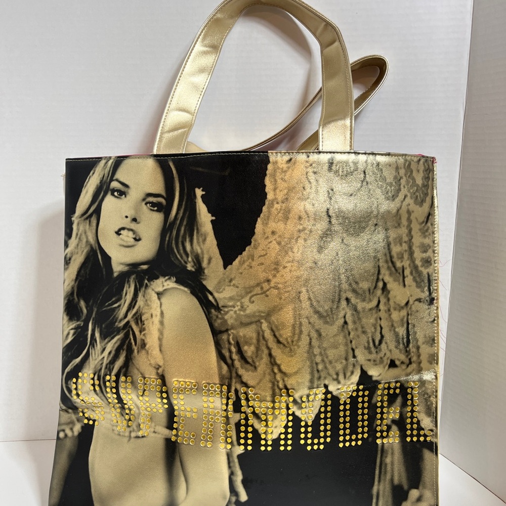 Victoria's Secret Gold and Black Tote with Pink Interior